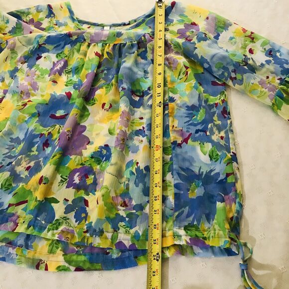 Xhilaration Floral Blouse Womens XL Pastel Pullover L/SLV Gathered Scoop Neck - Picture 8 of 9